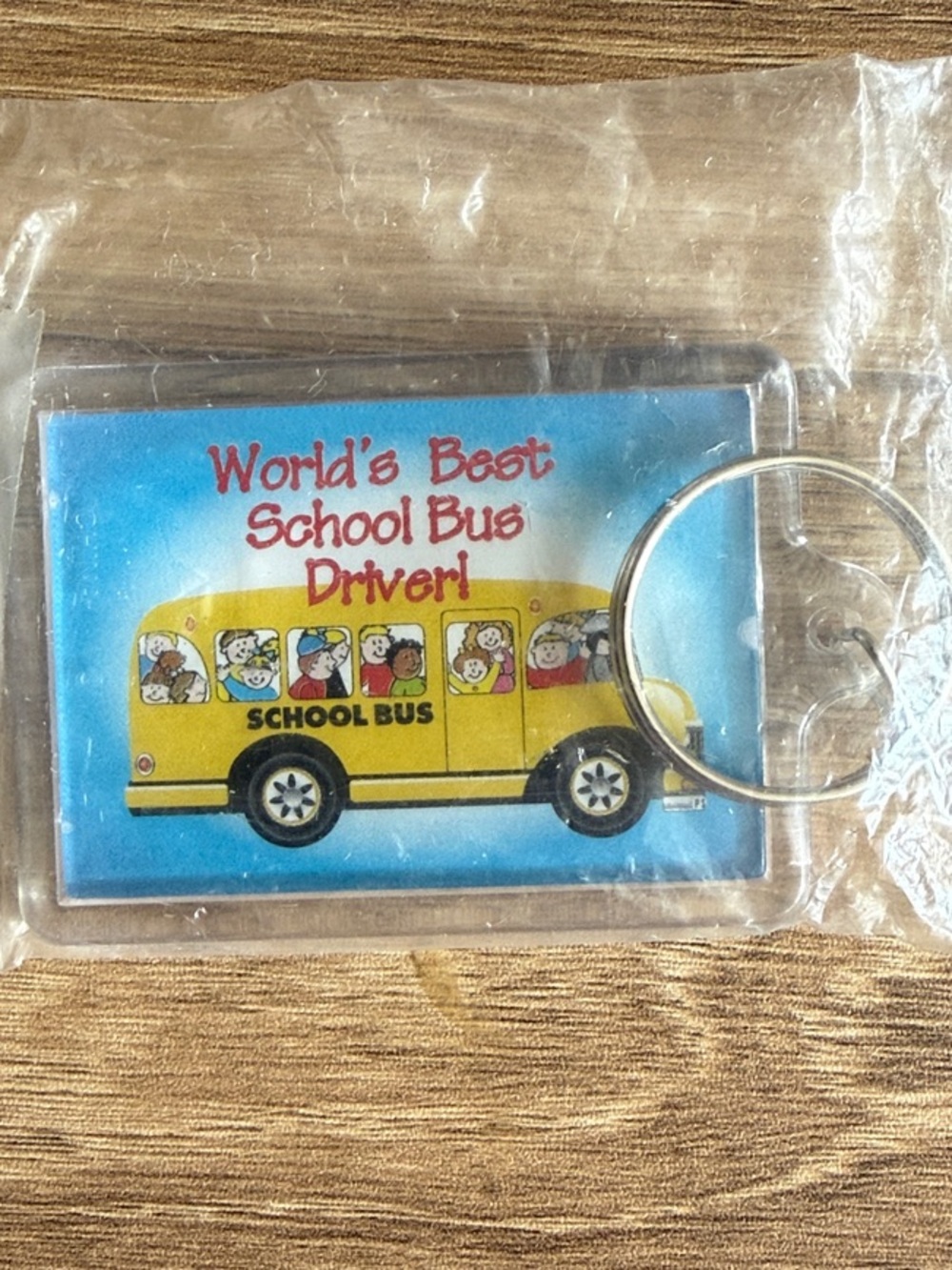 World's Best School Bus Driver Keychain Yellow Bus Double Sided NEW IN PACKAGE
